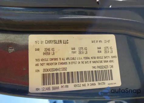 2008 Dodge Charger Sxt z USA, uszkodzony, nr VIN 2B3KA33GX8H215992